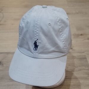 Polo by Ralph Lauren White Adjustable Leather Strap Cap Hat FADED